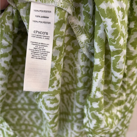 Chico's Green Leaf Patterned Blouse LS Tie-front Women’s 3 or Size 16/28 - Picture 5 of 5